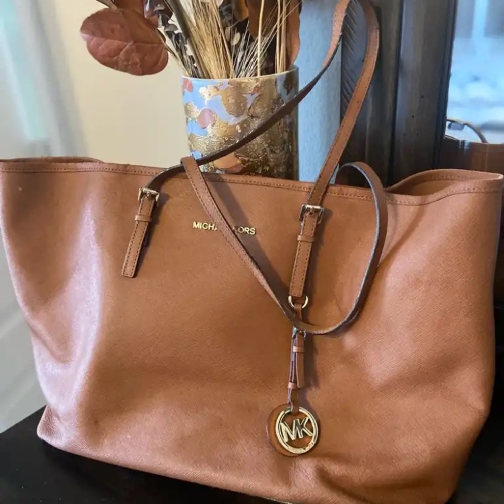 Michael Kors Tan Leather Tote with Gold Charm